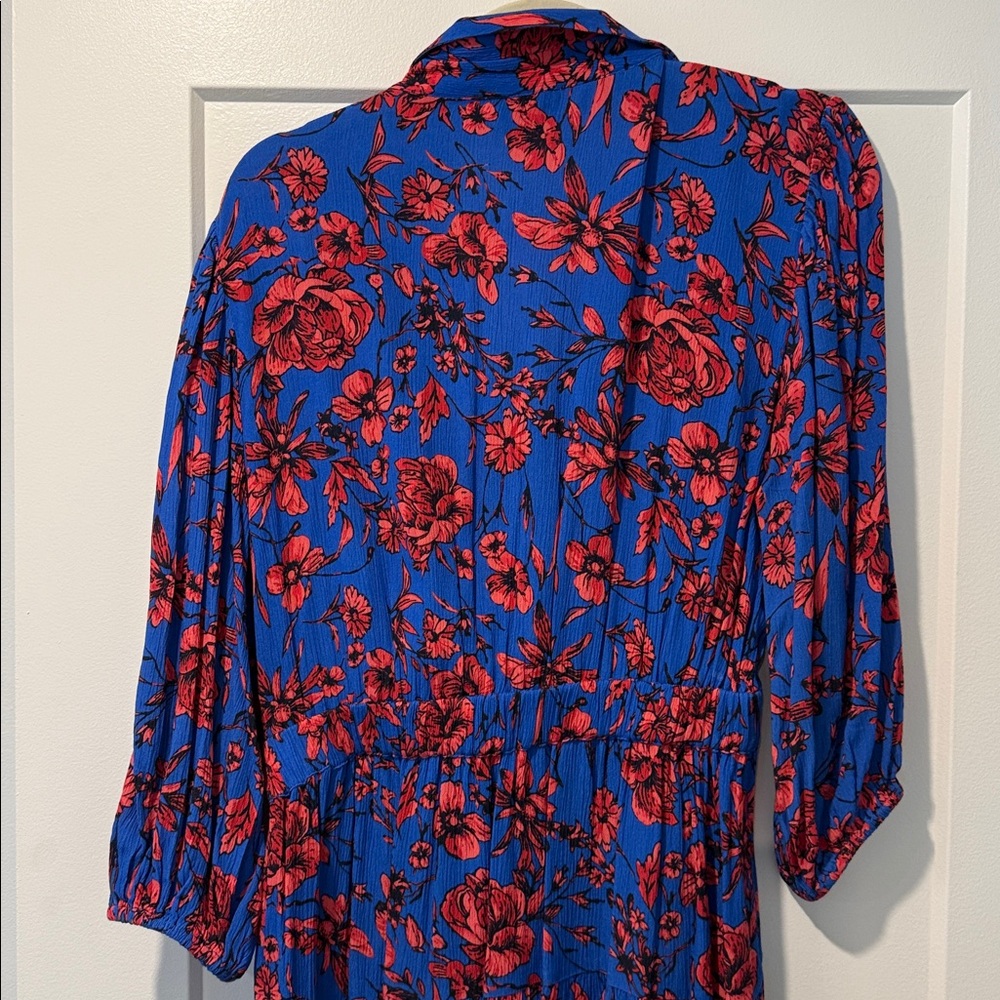 Blue & Red Floral Mini Dress with V-Neck - Picture 5 of 6